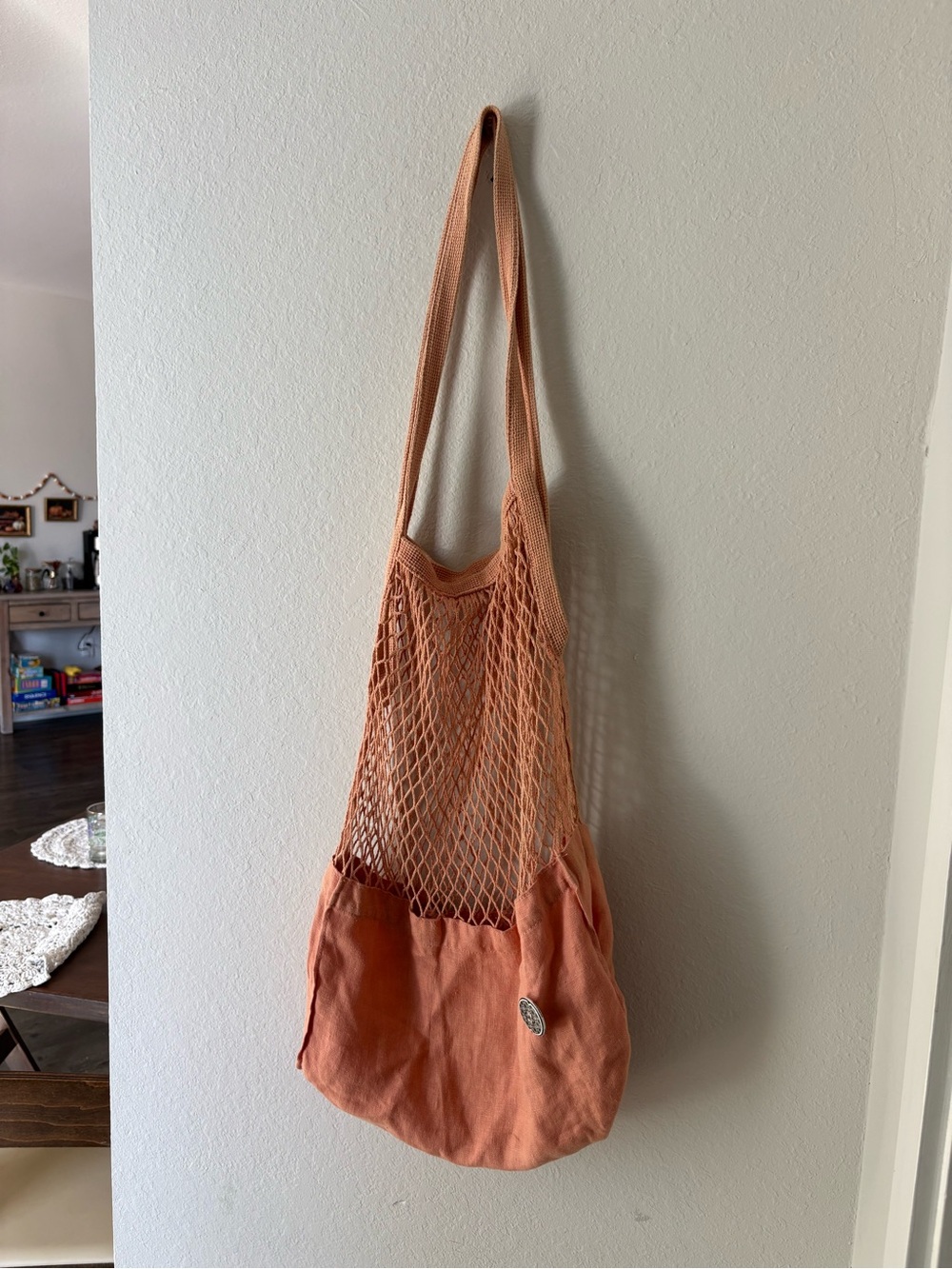 Anthropologie Peach Mesh & Canvas Tote
